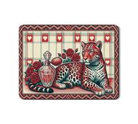 Leopard Dish Drying Mats for Kitchen Counter, Vintage Red Floral Absorbent Rubber Dish Mat, Heart Pattern Pu Leather Drying Pad for Coffee Bar Protector 18x24 Inch