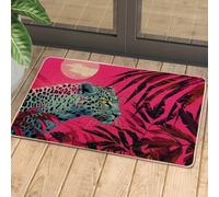 Leopard Door Mat, Peach Jungle Theme Modern Decor, Waterproof Non-Slip Outdoor & Indoor Entry Rug, Easy Clean 29x17 Inch