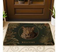 Leopard Door Mat, Tropical Nature Foliage Circle N/a Green Rubber Non-Slip Doormats for Floor Outdoor Decor for Front Door Entryway Patio 29x17 Inch