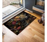 Leopard Door Mats Indoor, Animals And Flowers Non-Slip Low Profile Doormat Washable Dirt Trapper Mat for Entrance, Inside, Kitchen, Front Door Mat - 40 x 60 cm, Brown