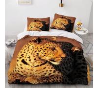 Leopard Double Duvet Cover Set Nature Animals Sunset Bedding 3D Soft Comfort Microfiber Quilt Cover 200x200 cm with Zipper Closure and 2 Pillowcases for Kids Teenager Adults U.2487