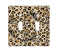 Leopard Double Light Switch Cover Plate, Animal Tropical Leaf Spot None Beige Plastic Standard Size Decorative Wall Plates for Home Living Room Bedroom Bathroom Decor