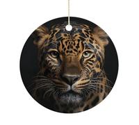 Leopard Double-Sided Ceramic Christmas Ornaments - Round Hanging Mini Xmas Tree Decorations, Ideas for Farmers, Rustic Home Decor for Indoor Outdoor Tree Decor