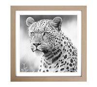 Leopard Drawing Framed Print | 18x18 Inch Oak Framed Wall Art | Ready to Hang | Modern Animal Picture | Living Room Bedroom Lounge Office