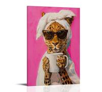 Leopard Drinking Coffee Maximalist Colorful Animal Art For Poster Decorative Painting Canvas Wall Posters And Art Picture Print Modern Family Bedroom Decor Posters 16x24inch(40x60cm)
