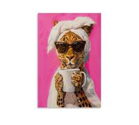 Leopard Drinking Coffee Maximalist Colorful Animal Art For Poster Decorative Painting Canvas Wall Posters And Art Picture Print Modern Family Bedroom Decor Posters 24x36inch(60x90cm)