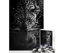 Leopard Drinking Water Black And White Puzzle for Teenagers 1000 Pieces Great Gifts And Toys A Work of Art Home Decoration Toys for And from 14 Years And over (50x75cm)