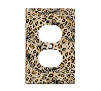 Leopard Duplex Outlet Covers Wall Plate, Animal Tropical Leaf Spot None Beige Plastic Standard Size Double Power Outlet Cover Plate for Bedroom Bathroom Kitchen Entrance Decor