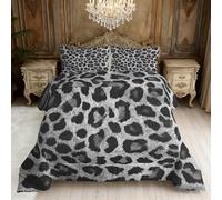Leopard Duvet Double Winter 10.5 Tog, Black Grey Cheetah Duvet Set Bedding Comfort Warm, Leopard Room Decor Quilt, With 2 Pillow Cases, Coverless