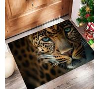 Leopard Eyes Doormat, Orange Welcome Door Mat for Outdoor Indoor Decor, Mysterious Beasts Non-Slip Dust Absorbent Front Doormats for Hallway Corridor Bedroom Bedside, 50 x 80 cm