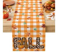 Leopard FALL Maple Leaves Table Runner 72 Inches Long,Table Runners Kitchen Dining Tables Decoration for Home Party Decor, Orange White Buffalo Plaid Tables Runner Wedding Dresser Scarf