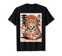 Leopard Fan Ramen Japanese Kawaii Anime Art Womens Leopard Value Graphic T-Shirt, Men, Black, L