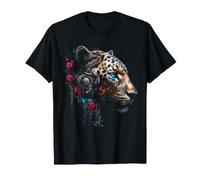 Leopard Fantasy Robot - Art Flowers Blue Eyes Animal T-Shirt