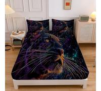 Leopard Fitted Sheet 180×200 Cm, Hotel Quality Star Animals Ultra Soft & Breathable Brushed Microfiber Deep Pocket 30 Cm, Cooling Fitted Sheet For Super King Bed (Dark)