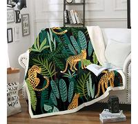Leopard Fleece Throw Blanket Tropical Leaves Safari Cheetah Print Sherpa Blanket Boys Girls Botanical Wild Animal Plush Blanket Wildlife Style Decor Fuzzy Blanket for Sofa Bed,Baby 30x40 Inch