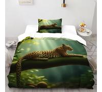 Leopard Forest Bedding Set 3D Digital Printing Serene Forest Animal Duvet Cover Set 2 Pieces Microfiber Quilt Cover Suitable for Family,couple,children with Pillow Single（135x200cm）