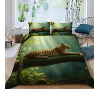 Leopard Forest Bedding Set 3D Digital Printing Serene Forest Animal Duvet Cover Set Chic Breathable Comforter Cover Universal for All Seasons with Pillow King（220x240cm）