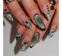 Leopard French Tip False Nails - Stick On Nails 24pcs With Green Ombre