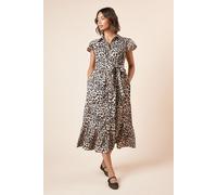 Leopard Frill Sleeve Belted Midi Shirt Dress Dorothy Perkins Leopard 12