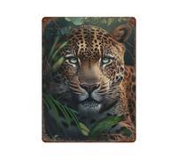 Leopard Generative AI Tin Sign Decor Iron Wall Art Decoration for Man Cave Sign Garage Room Bar Cafes Pubs 15.7"x11.8"