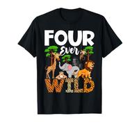 Leopard Girl 4th birthday Four Ever Wild 4 year old Awesome T-Shirt