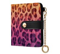 Leopard Gradient Purple Pattern Small Women Wallet RFID Blocking Bifold PU Leather Compact Card Holder with Zipper Coin Pocket Purse for Ladies Girls Women