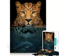Leopard Half in The Water 1000 Piece Jigsaw Puzzle for Teenagers Sharp Thinking Perfect Connection Fun Activity Xmas Surprise (38x26cm)