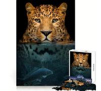 Leopard Half in The Water 1000 Pieces Jigsaws Adults Puzzles Gifts Mind Workout Stress Less Home Activity Home Accent (38x52cm)