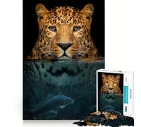 Leopard Half in The Water 1000 Pieces Jigsaws Adults Puzzles Gifts Mind Workout Stress Less Home Activity Home Accent (38x52cm)