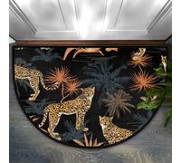 Leopard Half Round Door Mat, Palm Leaves Non-Slip Half Circle Rug Doormats Absorbent Washable Front Welcome Entrance Way Mat for Indoor Outdoor Kitchen Bedroom Home Decor