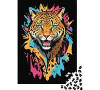 Leopard Head Graffiti Jigsaw 1000 Pieces for Adults, Big Cat Themed Animal Puzzle, Gift for Puzzle Collectors, 52x38cm/1000pcs