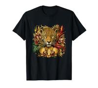 Leopard Head Tropical Flowers Jungle Butterflies T-Shirt