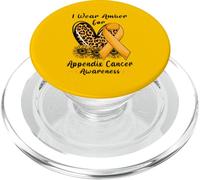 Leopard Heart I Wear Amber For Appendix Cancer Awareness PopSockets PopGrip for MagSafe