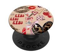 Leopard Heart & Kiss Cute Olive Martini Cocktail & Bow PopSockets Adhesive PopGrip