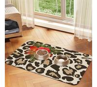 Leopard Hibiscus Flower,Waterproof Pet Feeding Mat,PU Leather Placemats for Cat Dog Water Bowl,Food Mats,40x60cm