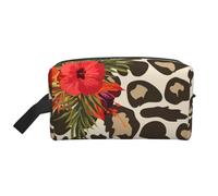 Leopard Hibiscus FlowerMakeup Trave Bag for Women,Cosmetic Large Capacity Organizer