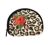 Leopard Hibiscus FlowerSmall Makeup Sanitary Napkin Storage Bag,Women's Cosmetic Coin Purse