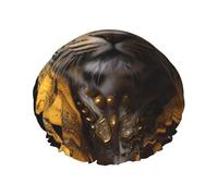 Leopard in a leather jacket Double layer women's shower cap, reusable, large size design suitable for all hair lengths, suitable for girls, spa and home salon use.