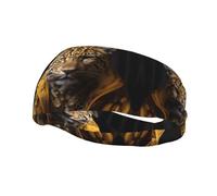 Leopard in a leather jacket Print Workouts Headbands for Mens, Wide Elastic Sweatbands Hair Bands, Non-Slip Sports Accessories