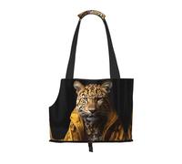 Leopard in a Leather Jacket Printed Portable pet Shoulder Bag, Suitable for Small Dogs and Cats, Shopping and Travel Dual-Purpose Bag