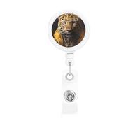 Leopard in a Leather Jacket Retractable Badge Holder is Durable Sturdy Comes with A Lanyard for Office Hospital Staff Wearing
