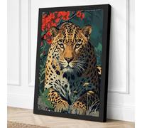 Leopard in Bloom Boho Canvas Wall Art Print 24x16 Inch (61 x 41 cm)