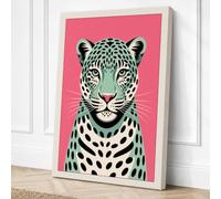Leopard in Pink Modern Canvas Wall Art Print 24x16 Inch (61 x 41 cm)