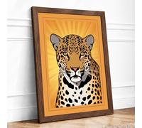 Leopard in Radiance Modern Framed Wall Art Print A1 Walnut Frame