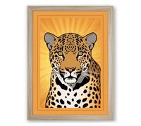 Leopard in Radiance Modern Framed Wall Art Print A2 (59.4×42cm) Oak, Wall Decor for Living Room, Bedroom, Office & Home, Ready to Hang, Art Gift