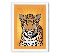 Leopard in Radiance Modern Framed Wall Art Print A2 (59.4×42cm) White, Wall Decor for Living Room, Bedroom, Office & Home, Ready to Hang, Art Gift