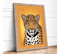 Leopard in Radiance Modern Framed Wall Art Print A3 (42×29.7cm) Oak, Wall Decor for Living Room, Bedroom, Office & Home, Ready to Hang, Art Gift