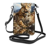 Leopard in search of prey Lightweight leather crossbody phone bag, women's shoulder bag cell phone wallet, travel bag with credit card slots,