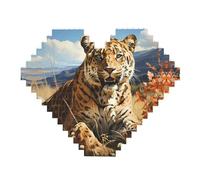 Leopard in Search of Prey Print Building Brick Block Puzzle - Heart Shaped Picture Puzzles, Wooden Picture Jigsaw Puzzles