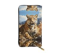 Leopard in search of prey Print Leather Long Clutch Wallet – Fashion Women's Personalized Wallet with Coin Pocket, Black, One Size, Black, One Size